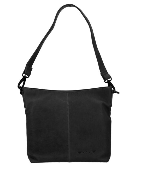 Torba AVIATOR - črna, usnjena
