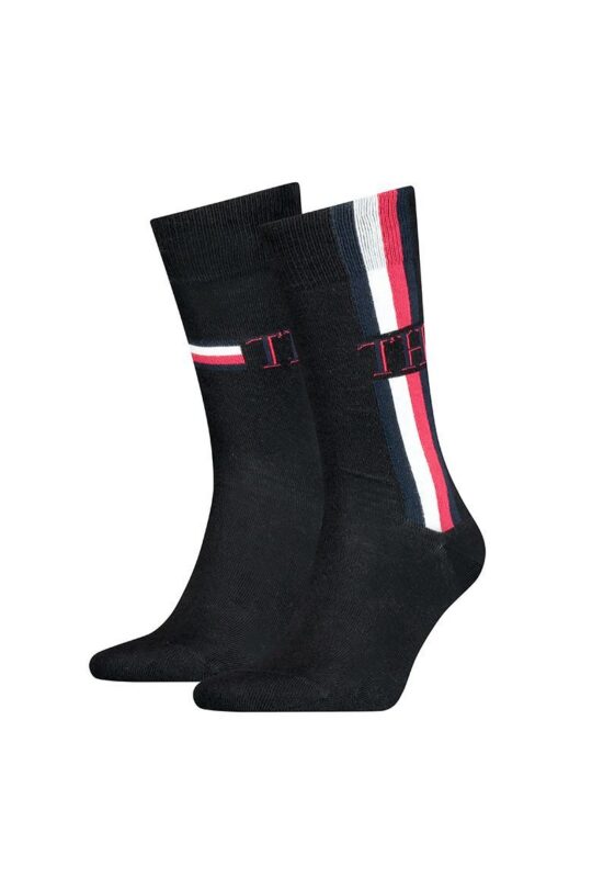 Moške nogavice TOMMY HILFIGER Iconic Stripe - dolge, črne, 2 para, 43/46