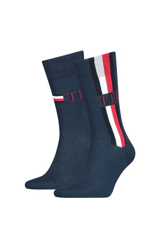 Moške nogavice TOMMY HILFIGER Iconic Stripe - dolge, modre, 2 para, 43/46