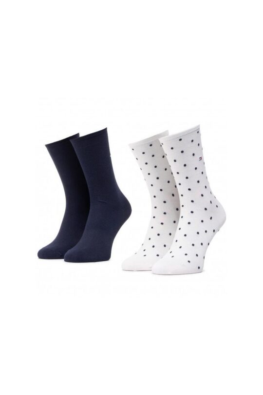 Ženske nogavice TOMMY HILFIGER Dot - dolge, bele (pika), 2 para, 35/38