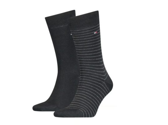 Moške nogavice TOMMY HILFIGER - dolge, črne basic, 2 para, 43/46