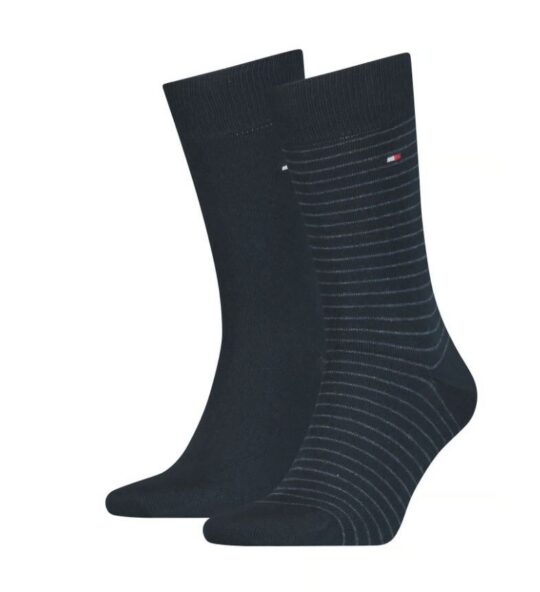 Moške nogavice TOMMY HILFIGER - dolge, temno modre basic, 2 para, 43/46