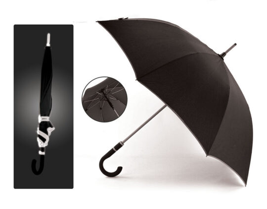 Dežnik U&M - avtomatski, dolg, srebrn, z odsevnikom