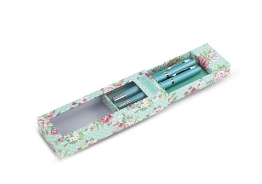 Kemični svinčnik SKUL VAJB - set + roler, darilna embalaža, rože