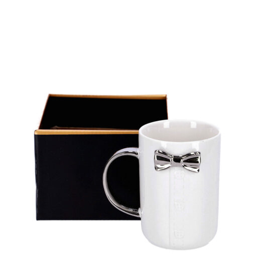 Skodelica KJUT VAJB Mašnica - srebrna, darilna embalaža