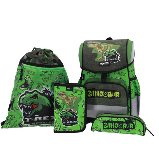 Šolska torba ABC123 - dino Fidlock, 4-delni set, 1. triada