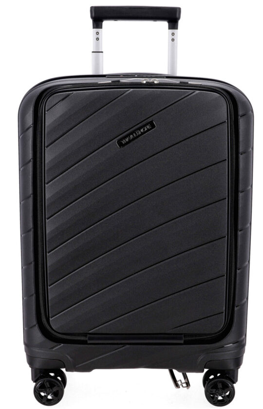 Kabinski kovček TRAVEL AND MORE Unbreakable - črn, trdi, predal, 38 l