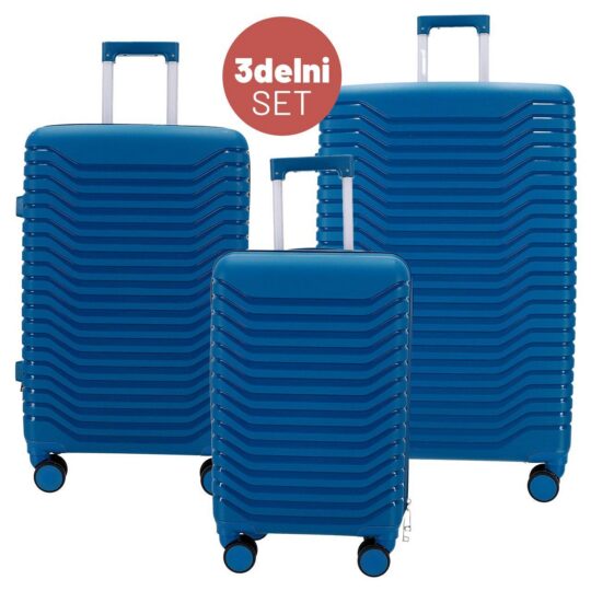 3-delni set potovalnih kovčkov WANDERLUCK - moder, velik, srednji, mali