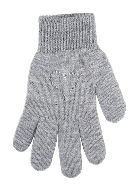 Rokavice CAPU - dekliške, sive, s kristali Swarovski
