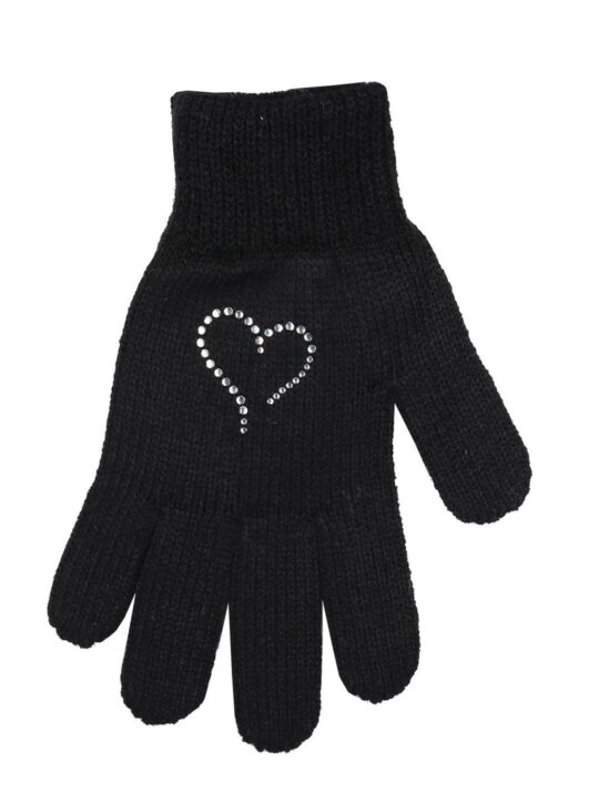 Rokavice CAPU - dekliške, črne, s kristali Swarovski