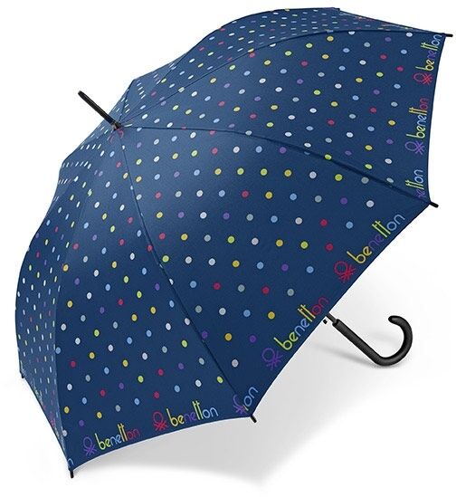 Dežnik BENETTON Signature Dot - moder, dolg