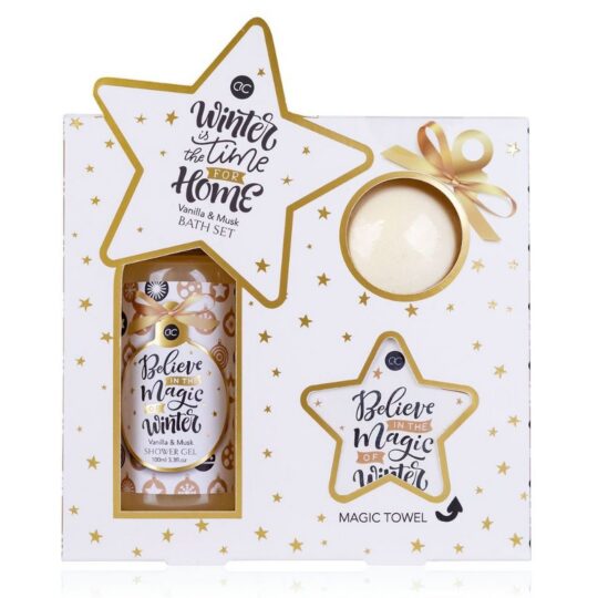 Darilni set ACCENTRA Winter - gel 100ml, kop bombica 60g, brisača