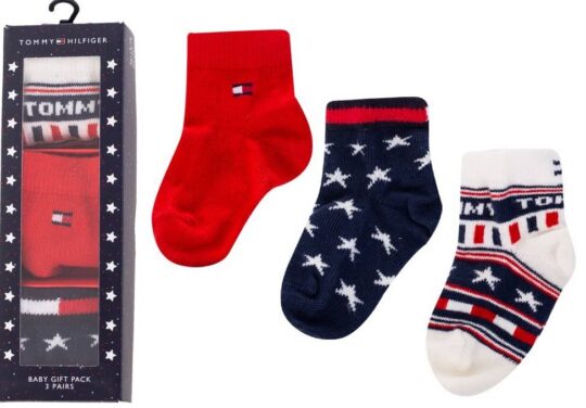 Otroške nogavice TOMMY HILFIGER - modre, darilna embalaža, 3 pari, 19/22