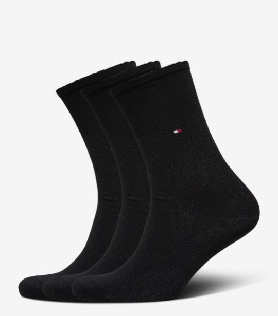 Ženske nogavice TOMMY HILFIGER Sparkle - dolge, črne, 3 pari, darilna embalaža, 35/38