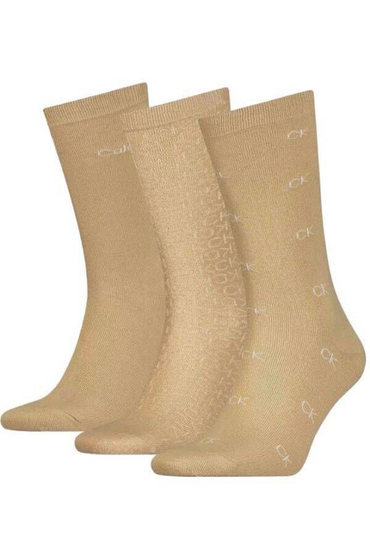 Moške nogavice CALVIN KLEIN - dolge, bež, 3 pari, one size