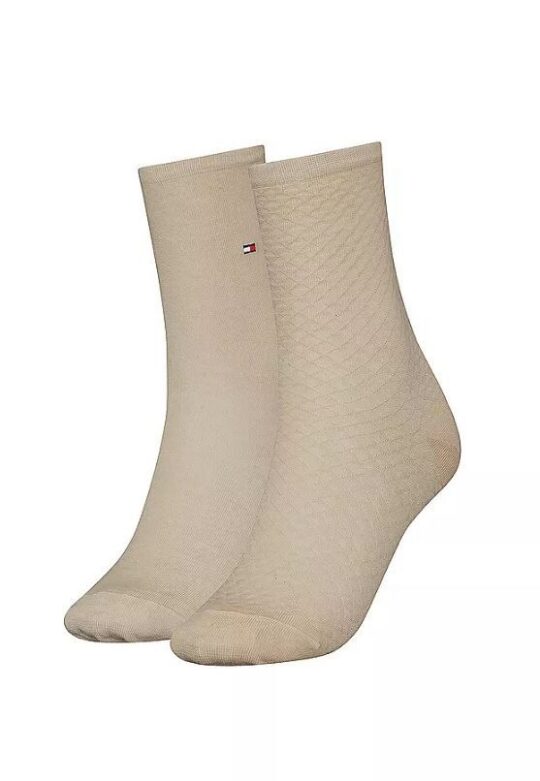 Ženske nogavice TOMMY HILFIGER - dolge, bež, 2 para, 35/38