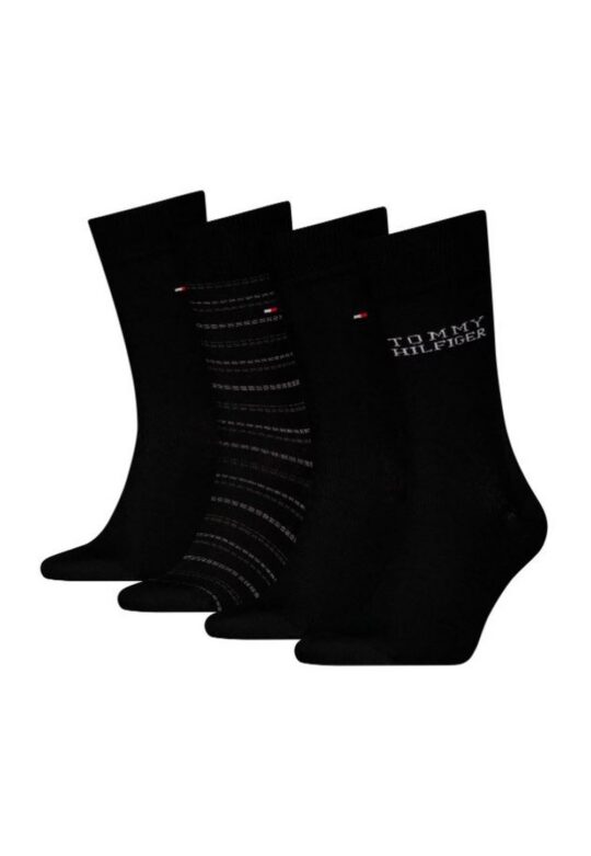 Moške nogavice TOMMY HILFIGER - dolge, črne, 4 pari, 39/42