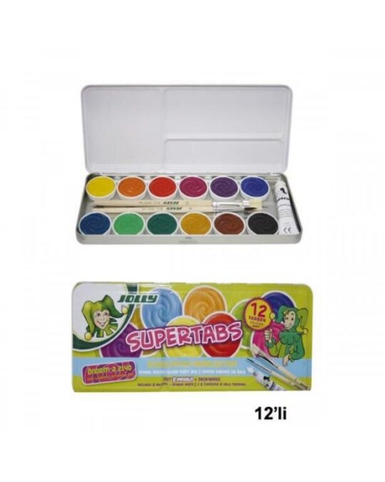 Vodene barvice JOLLY - Supertabs, kovinska škatla 12/1