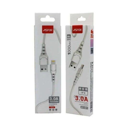 Kabel polnilni ASPOR za iPhone - 3A, dolžina 1 m, bela