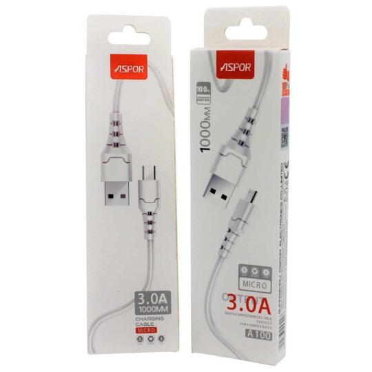 Kabel polnilni ASPOR TYPE-C - 3A, dolžina 1 m, bela