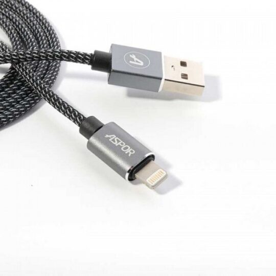 Kabel polnilni ASPOR za iPhone - 2.4A, nylon, 1.2 m, črn