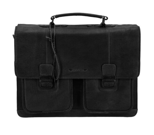 Poslovna torba AVIATOR - usnjena, črna