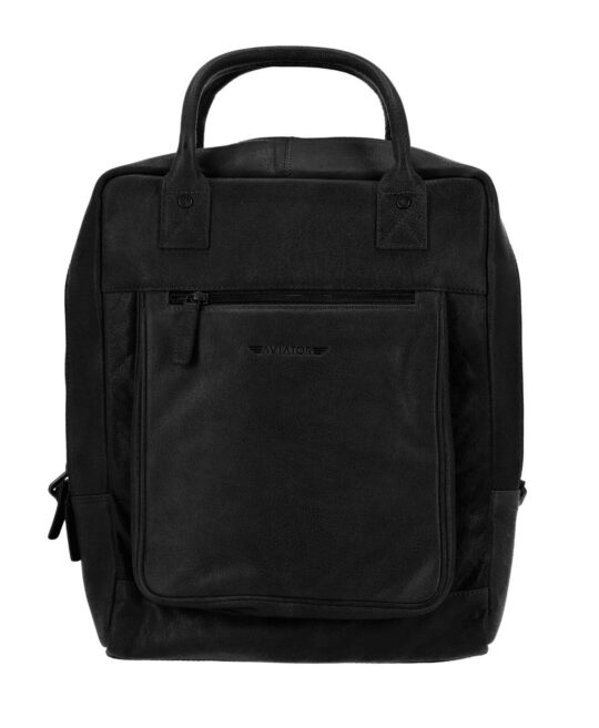 Poslovni nahrbtnik AVIATOR - usnjen, črn, buff trumbled