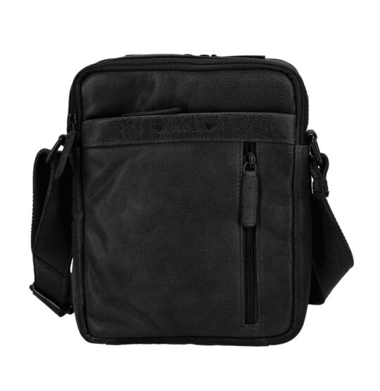 Torbica za čez ramo AVIATOR Trumbled - črna, usnjena, moška