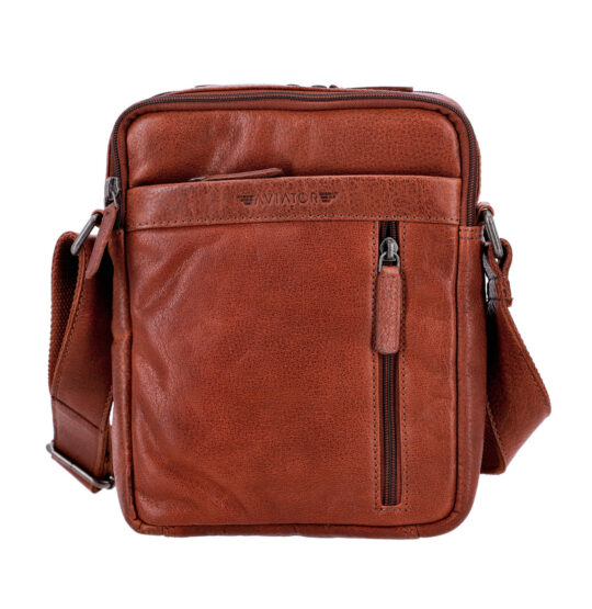 Torbica za čez ramo AVIATOR Trumbled - rjava, usnjena, moška