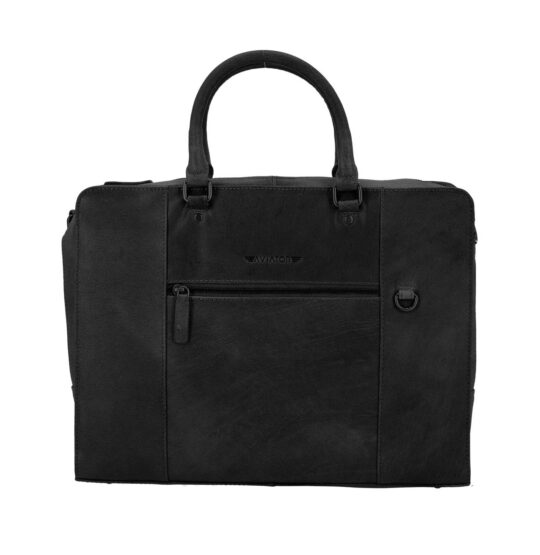 Poslovna torba AVIATOR - usnjena, črna, buff trumbled