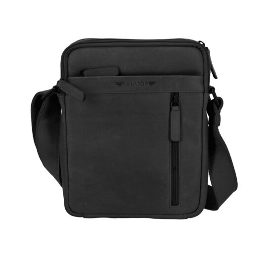 Torbica za čez ramo AVIATOR - črna, usnjena, moška