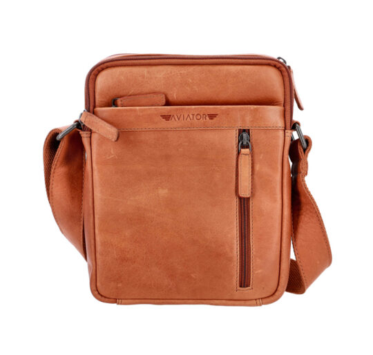 Torbica za čez ramo AVIATOR - konjak, usnjena, moška