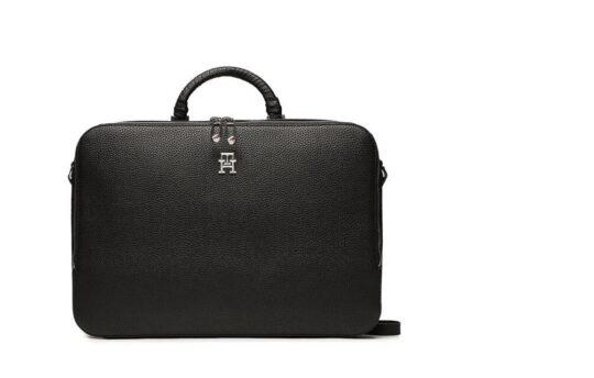 Torba za prenosni računalnik TOMMY HILFIGER Emblem - črna, elegantna