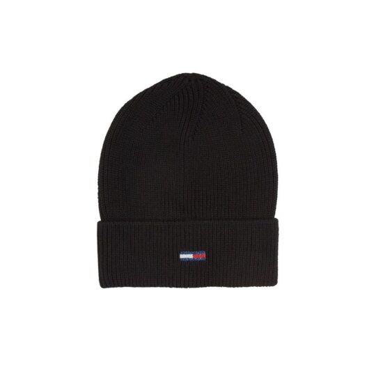 Kapa TOMMY HILFIGER Flag - črna, pletena, ženska