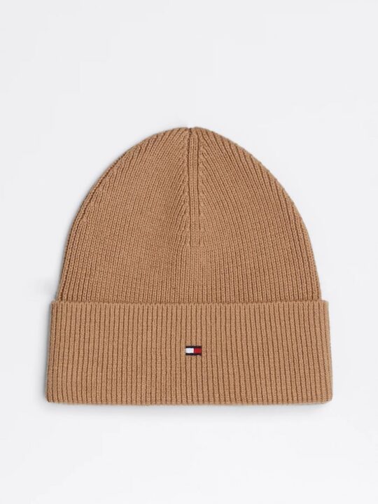 Kapa TOMMY HILFIGER Essential Flag - rjava, pletena, ženska