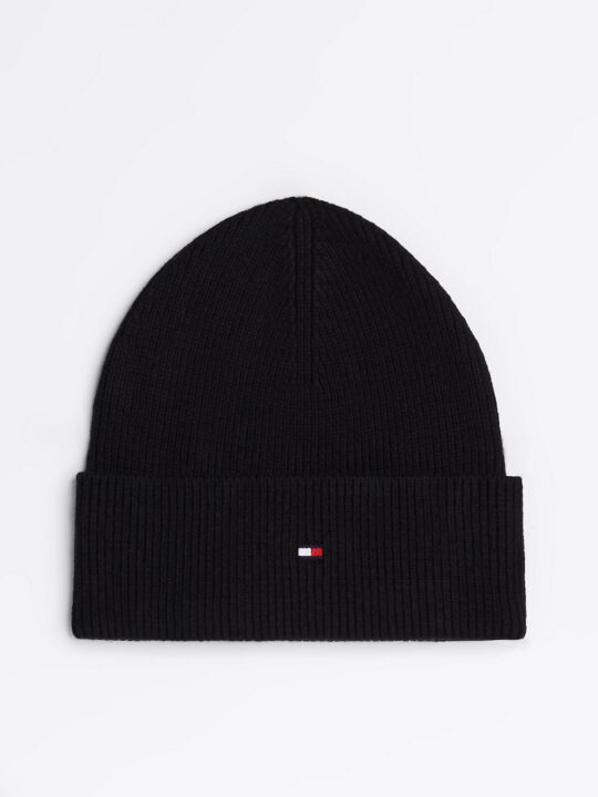 Kapa TOMMY HILFIGER Essential Flag - črna, pletena, ženska