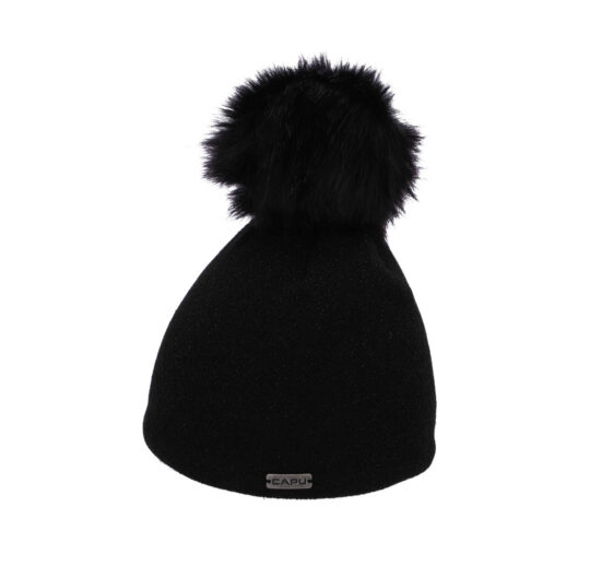 Kapa CAPU - črna, s cofom, ženska