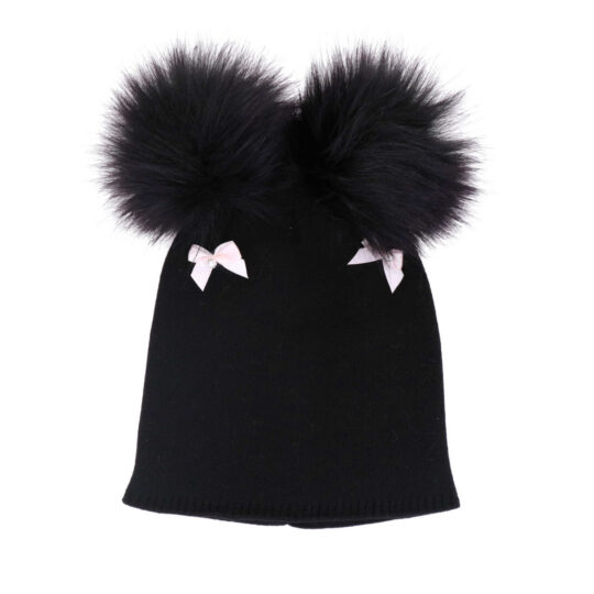 Kapa CAPU - črna, z dvema cofoma, otroška dekliška