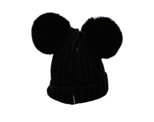 Kapa CAPU - črna, z dvema cofoma, ženska