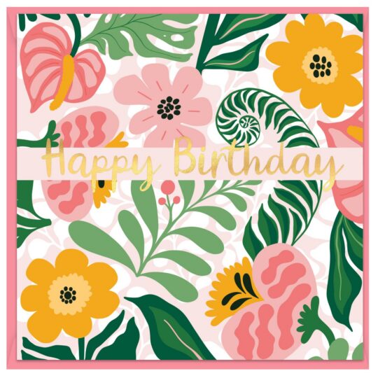 Voščilnica PARTISAN - happy birthday modern flora, 1 kos