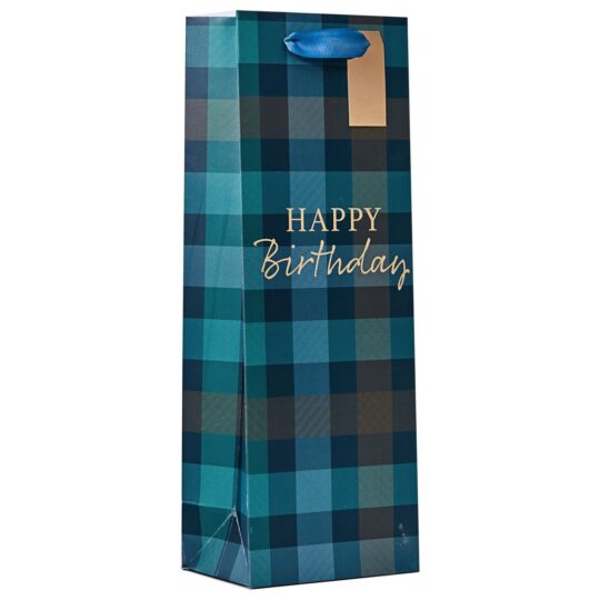 Darilna vrečka za steklenico PARTISAN - Tartan Happy Birthday, 1 kos