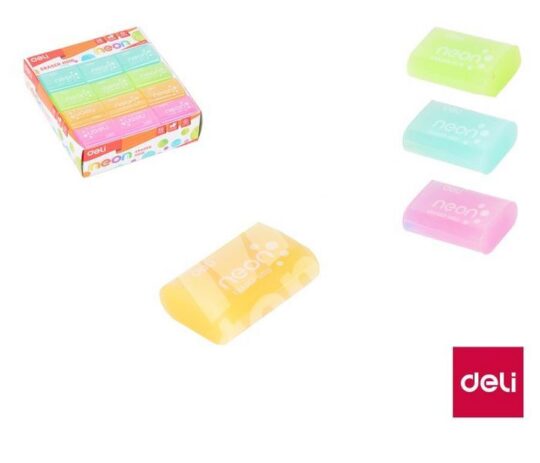 Radirka DELI - barvna, neon PVC, 36 kos