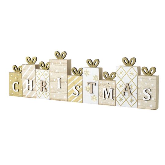 Dekoracija HEAVEN SENDS - lesena božična scena z darili