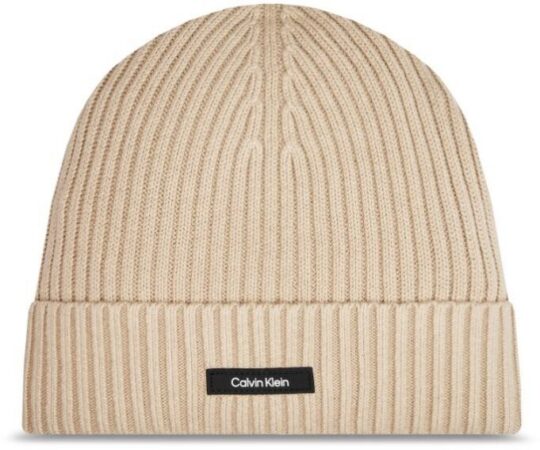 Kapa CALVIN KLEIN Rib - bež, bombažna, moška