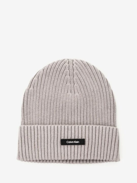Kapa CALVIN KLEIN Rib - siva, bombažna, moška