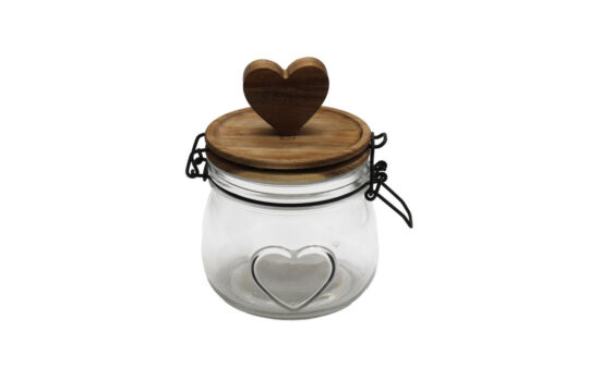 Posoda SILFC Heart - steklena s pokrovom, 14 cm