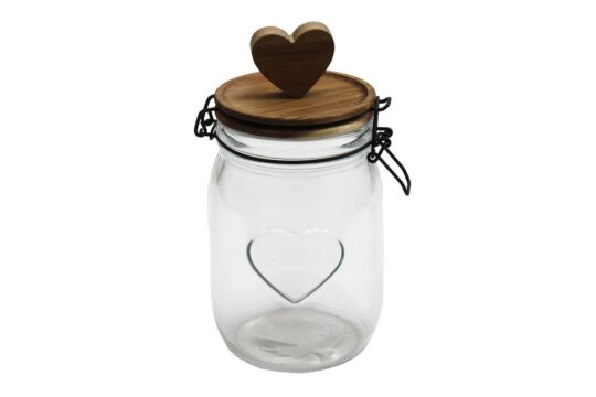 Posoda SILFC Heart - steklena s pokrovom, 21 cm