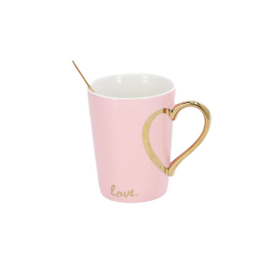 Skodelica KJUT VAJB - roza, z žličko, 370 ml