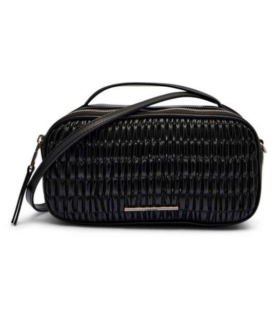 Torbica za čez ramo CALVIN KLEIN Ruched - črna, elegantna, usnjena, ženska