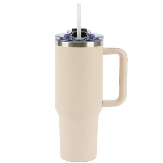 Termovka s slamico MIAU - bež, 1200 ml